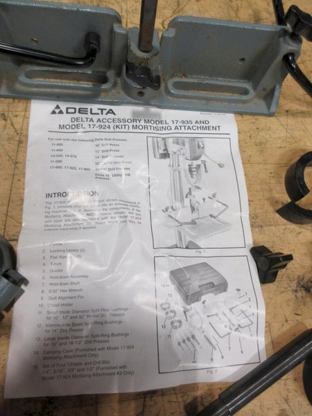 Delta Drill 17-935 and Model 17-924 Mortising Kit Attachment with Instruction Booklet- Auction Item