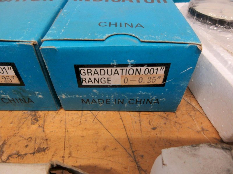 Dial Travel Indicators .001" Graduation, 0-.25" Travel,  China (5) New in Boxes with 3 Magnetic Bases &amp; Point Sets- Auction Item