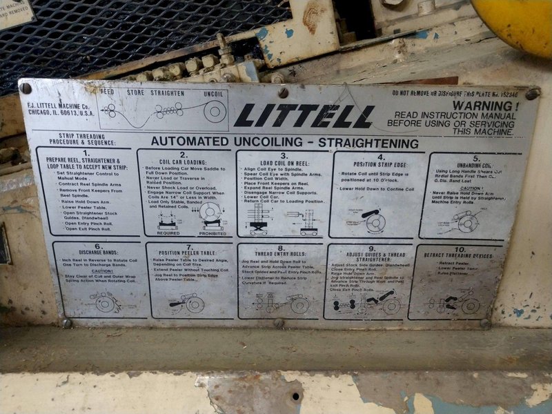 10,000 LB 5 TON X 12&quot; X .156&quot; LITTELL COIL FEED LINE WITH COIL REEL &amp; STRAIGHTENER: STOCK 14941