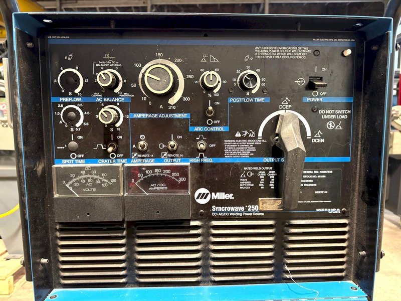 250 Amp Miller Synchrowave 250 Welder, Water Cooling, 1 Phase