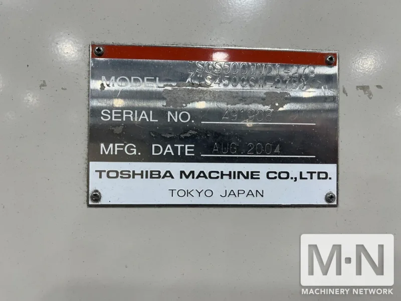 500 TON 63 OZ TOSHIBA MODEL ISGS500WV21-27B WIDE PLATEN INJECTION MOLDING MACHINE MFG 2004