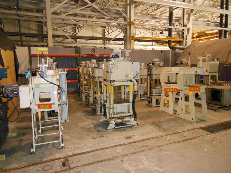 FISHER DYNAMICS UP ACTING HYDRAULIC 4 POST PRESS, C-FRAME PRESSES, Lot of 11 AVAILABLE!!