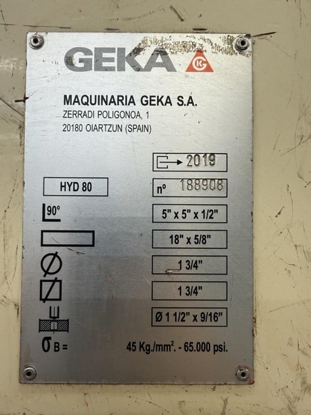 88 Ton Geka Hydracrop, Model 80-S Ironworker, 2019