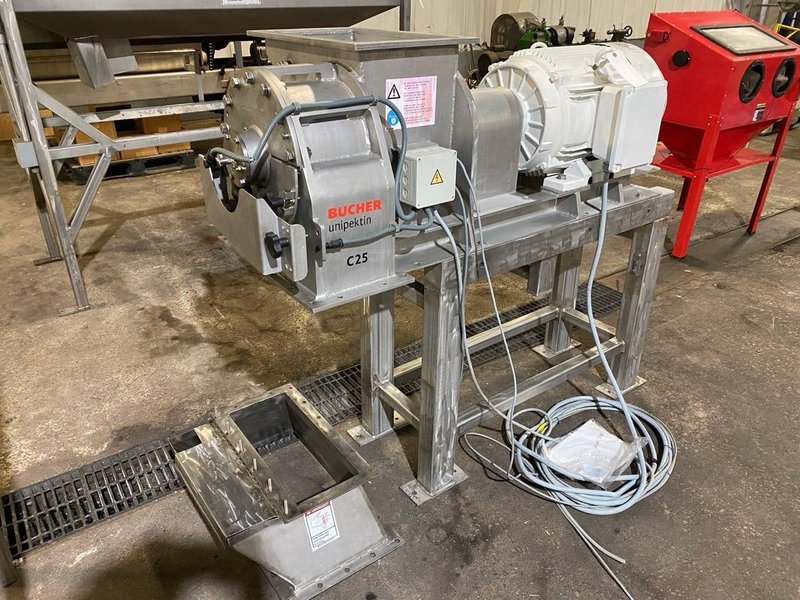 Bucher Unipektin C25 Fruit &amp; Fiber Mill – Stainless Rotary Cutter with Auger Feed, Motor Drive, and Discharge Box