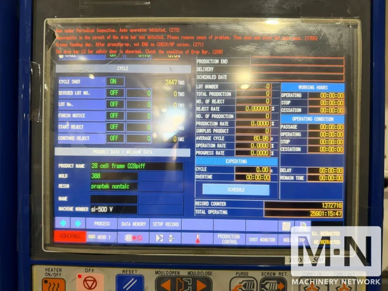 500 TON 68 OZ TOYO MODEL Si-500V ELECTRIC INJECTION MOLDING MACHINE MFG 2012