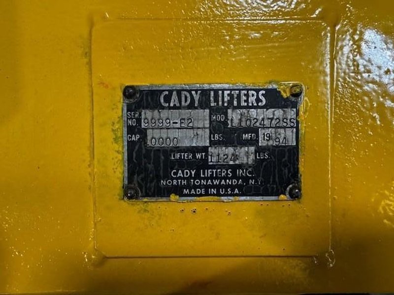 10,000# X 72"  CADY SHEET LIFTER STOCK #3624