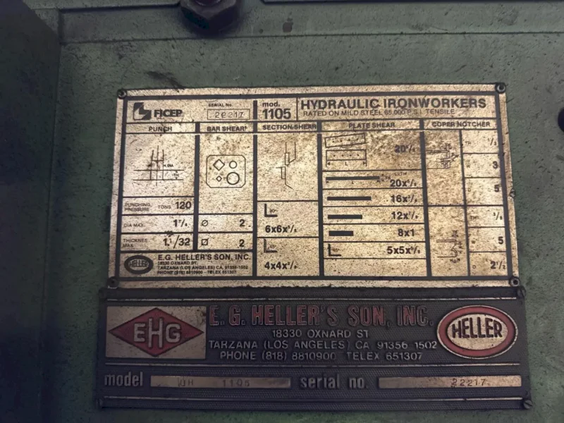 110 TON FICEP HELLER MODEL #UH 1105 HYDRAULIC IRONWORKER: YOBRO #25187