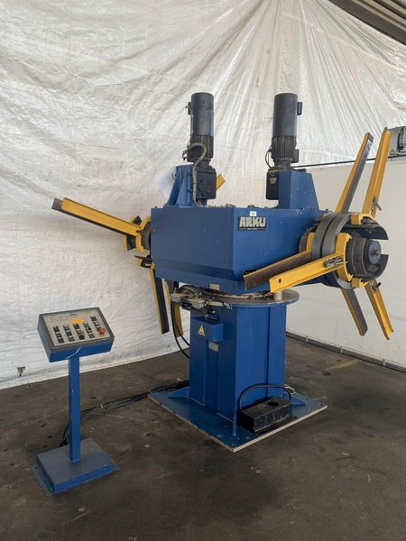 8,000 LB  X 12" ARKU AH3000/2/350/FU-4Q DOUBLE END POWERED COIL REEL/UNCOILER. STOCK # 0644723