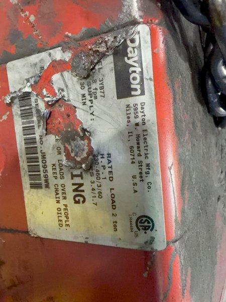 DAYTON 2 TON ELECTRIC HOIST   -  3YB77