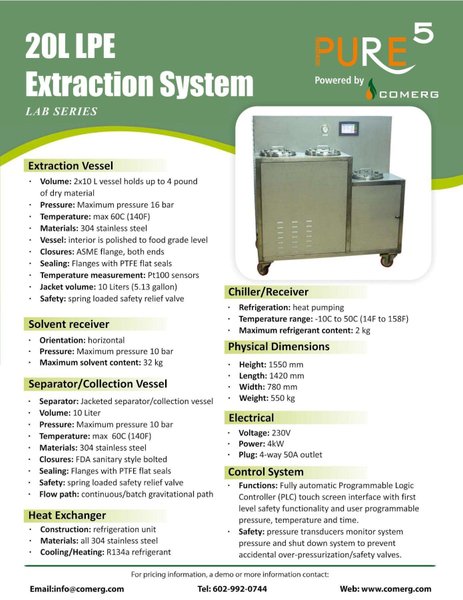 Pure5 by Comerg 20Liter LPE R134a Extraction Machine, 2018 – Oil Extractor