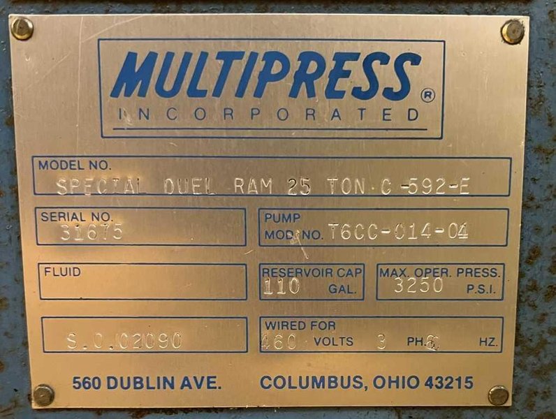 25 TON DUAL RAM DENISON MULTIPRESS STOCK# 3287