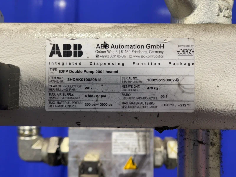ABB AUTOMATION GMBH 3600 PSI INTEGRATED DISPENSING FUNCTION PACKAGE DOUBLE PUMP 200 I HEATED  -  3HDAK010029612