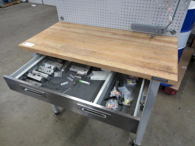 Portable Work Bench with Maple Top, Upper Shelf, Drawer, Work light- Auction Item