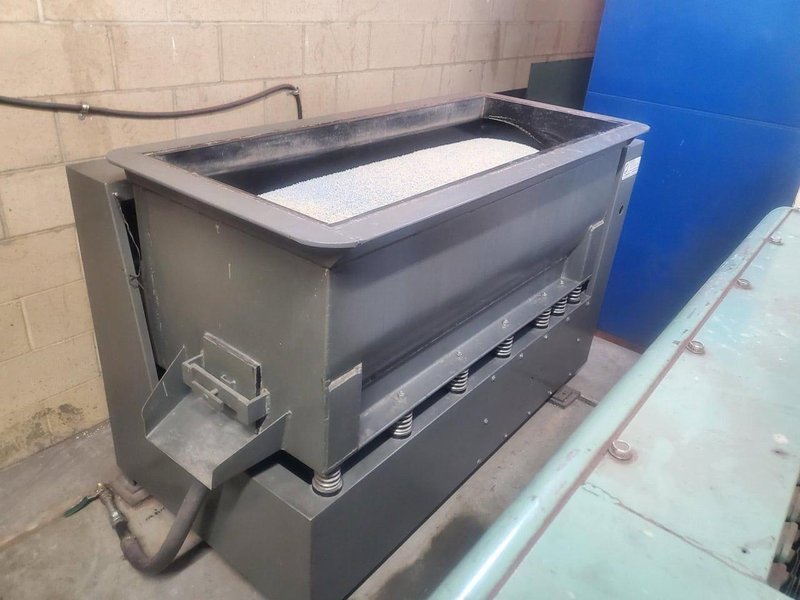 12 Cubic Ft. Deburring Equipment Manufacturing Vibratory Ceramic Polisher- Internal Dimensions 22.25″W x 59″L, Includes Media