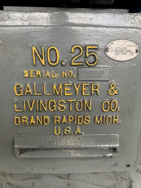 6&quot; X 18&quot; GALLMEYER &amp; LIVINGSTON HORIZONTAL SURFACE GRINDER. STOCK # 0678324