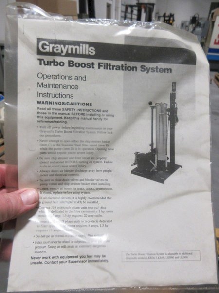 Graymills Turbo Boost Filtration System w/ 3 Extra Filter Socks- Auction Item