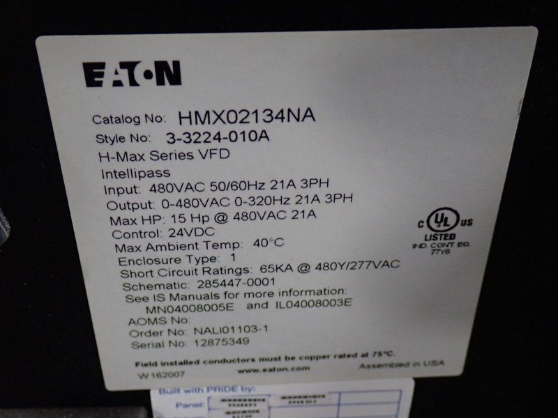 EATON 15 HP (VFD) VARIABLE FREQUENCY DRIVE  -  HMX02134NA
