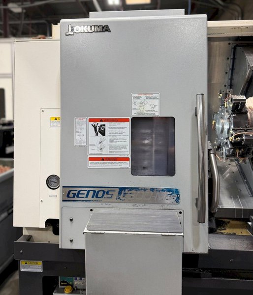 Okuma Genos L-300-MYW-e , 10″ 3-Jaw Kitagawa Chuck Main Spindle, 6″ 3-Jaw Kitagawa Chuck Sub Spindle, Y Axis, 12-Station Live Tool Turret, Tool Presetter, Parts Catcher, Chip Conveyor