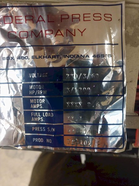 46 TON FEDERAL OBI PRESS; 2" STROKE, NEW 1989: STOCK #14321