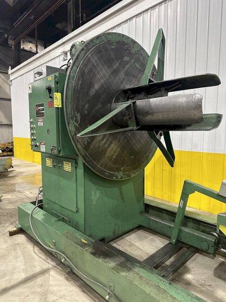20,000 lb x 36&quot; FEED LEASE MOTORIZED COIL REEL UNCOILER WITH COIL CAR &amp; HOLD DOWN ARM (14310)