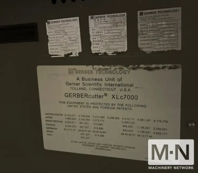 Gerber Technologies XLC-7000 Textile Cutting Machine, 2007