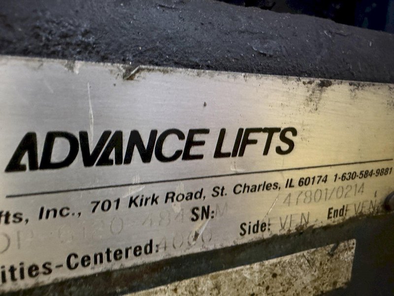 4,000 LBS X 72" X 48" X 72" HIGH ADVANCED LIFTS MODEL #HRDP-6120-4848-M DUMP TILT HOPPER FEEDER: YOBRO #24753