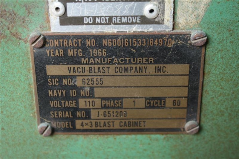 48&#039; x 36&#039; VACU BLAST BLASTING CABINET: STOCK #50990