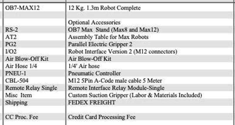 2024 PRODUCTIVE ROBOTICS OB7-MAX12 7-AXIS Collaborative Robot (COBOT)
