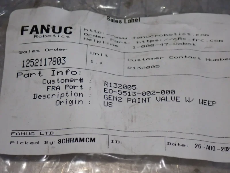 FANUC MICROVALVE ROBOT PAINT VALVES  -  EO-5513-002-000