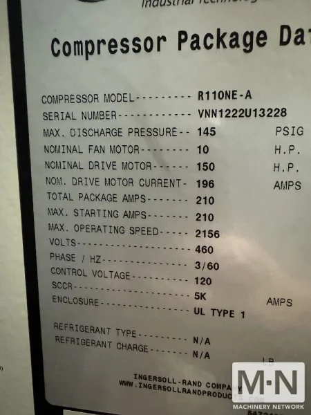 150hp Ingersoll-Rand R110ne Vari-Speed, Rotary Screw Air Compressor with Dryer
