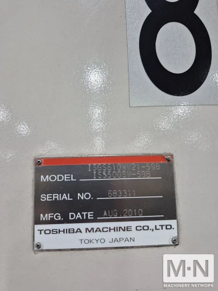 610 TON 126 OZ TOSHIBA MODEL ISGS610WV21-59B INJECTION MOLDING MACHINE MFG 2010
