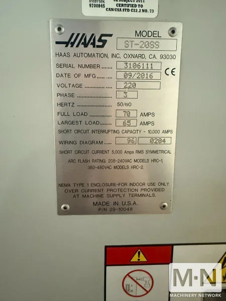 HAAS ST-20SS CNC Lathe, 2016 -  Live Tooling, Barfeed