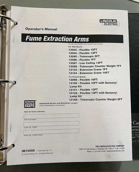 LINCOLN ELECTRIC WELD FUME CONTROL SYSTEM(NEW &amp; NEVER INSTALLED) STOCK # 0888525