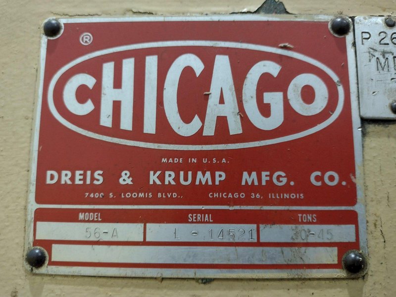 45 TON X 6' CHICAGO D&amp;K MODEL #56-A MECHANICAL PRESS BRAKE WITH CNC BACK GAUGE: STOCK #19652