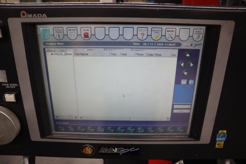 Amada FABIII-1025 CNC Hydraulic Press Brake, 110 Ton x 98.4&quot;, AMNC PC Control, Up-Acting, 6- Axis BG, Light Curtain