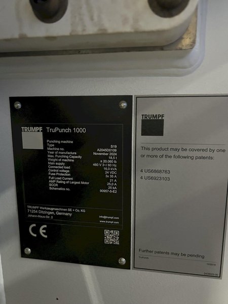 18 Ton Trumpf TruPunch 1000 Large Format – 2024
