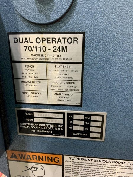 70 TON SCOTCHMAN MODEL # DO70-24M HYDRAULIC IRONWORKER: STOCK #80853