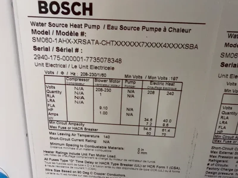 Bosch Water Source Heat Pump - Sm060-1ahx-xrsata-chtx