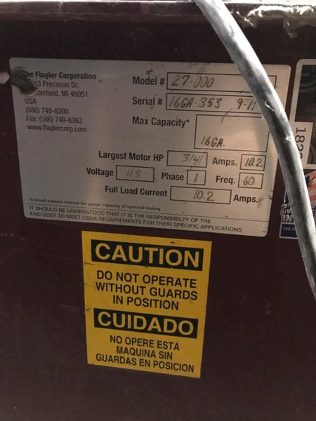 FLAGLER 27-000 GAUGE FREE STANDING FLANGER USED