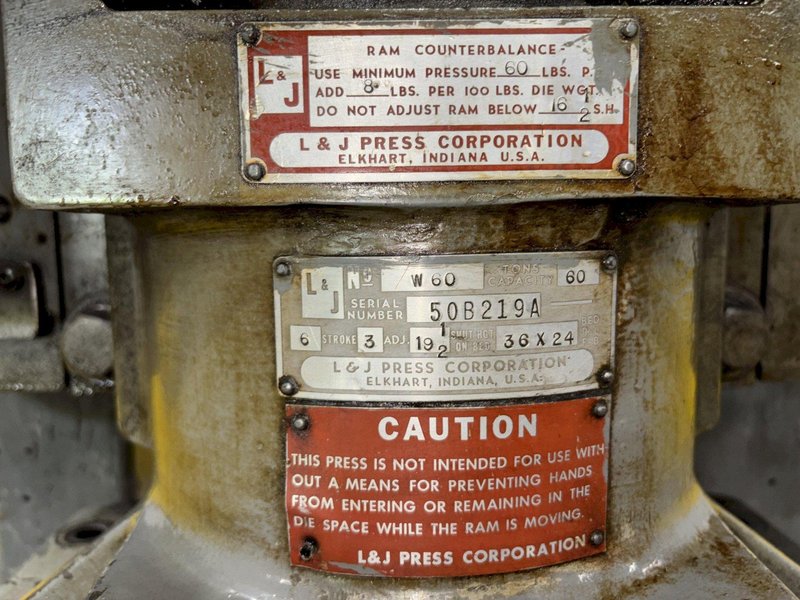 60 TON L&amp;J OBI MECHANICAL STAMPING PRESS 6" STROKE: STOCK #23243