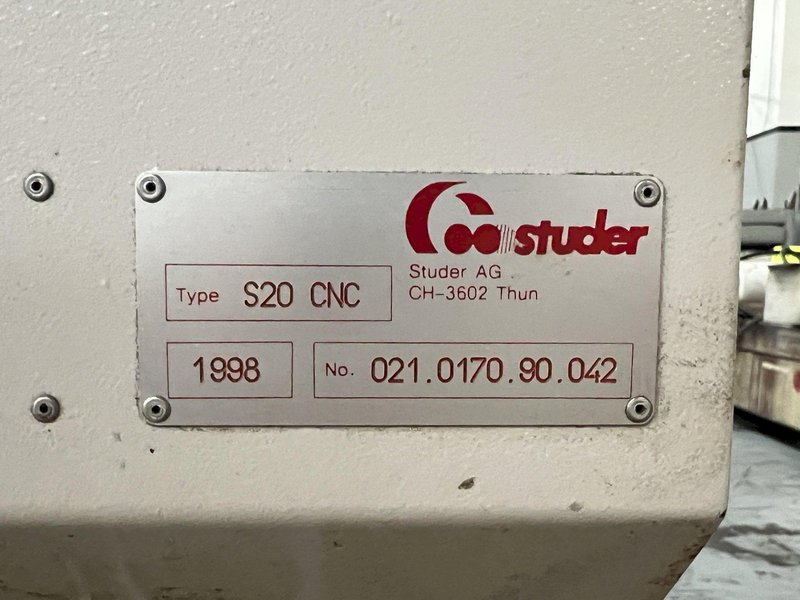 Studer S20 CNC Plain Cylindrical Grinder with Combination Plain/Angle Wheel Head and Swiveling Work Head.
