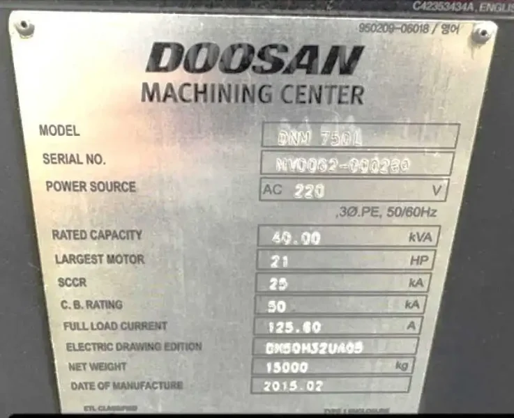 2015 DOOSAN DNM 750L | Machining Centers, Vertical