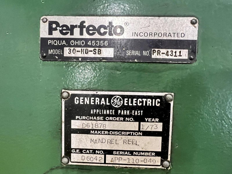 12,000 LBS X 30&quot; PERFECTO MODEL #30-HD-SB PULL OFF UNCOILER COIL REEL: STOCK #21648