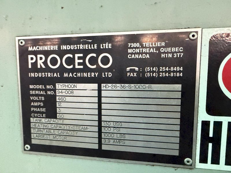 26" PROCECO TYPHOON HD-26-36-S-1000-R ROTARY PARTS WASHER. STOCK # 0878926