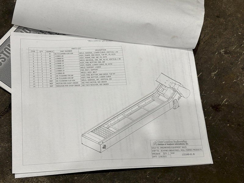 18" WIDE x 96" LONG STEELTRAK MODEL #T2-721-18" FLUTED BELT PARTS CONVEYOR, NEW 2016: YOBRO #24330