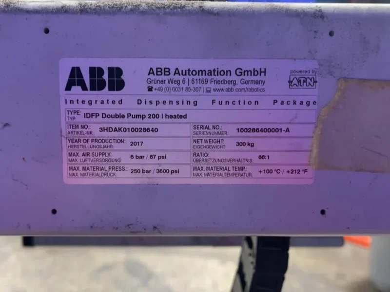 ABB AUTOMATION GMBH 3600 PSI INTEGRATED DISPENSING FUNCTION PACKAGE DOUBLE PUMP 200 I HEATED  -  3HDAK010028640