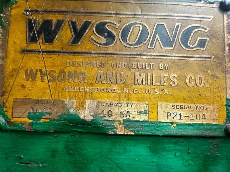 4' X 10 GA WYSONG MODEL #1048 P21 10 GAUGE X 48" MECHANICAL POWER SQUARING SHEAR : YOBRO 26147