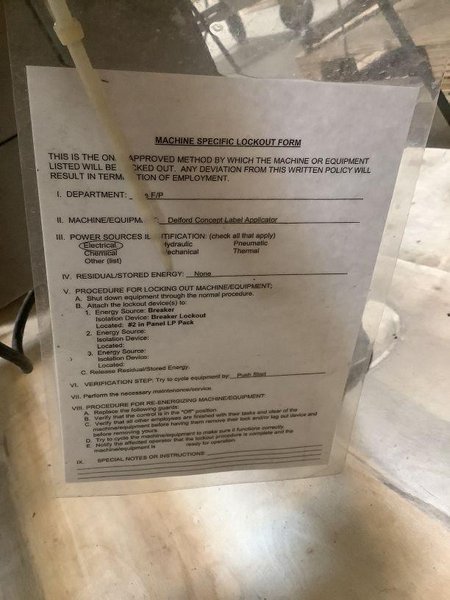 AEW Delford Concept 500 Pressure Sensitive Label Applicator, 2002