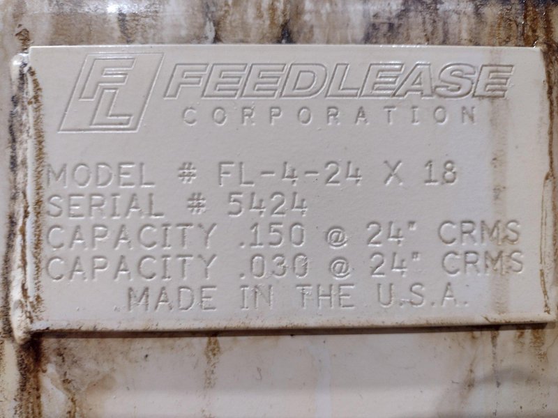 24&quot; X .150&quot; X 4000 LB FEED-LEASE MODEL #FL-4-2X18 COIL FEED LINE: STOCK #19222
