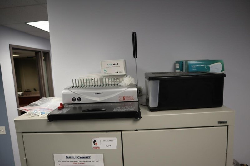 Metal Cabinet and Contents Office Supplies- Auction Item